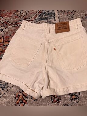 Levi's White Denim Shorts with Leather Patch
